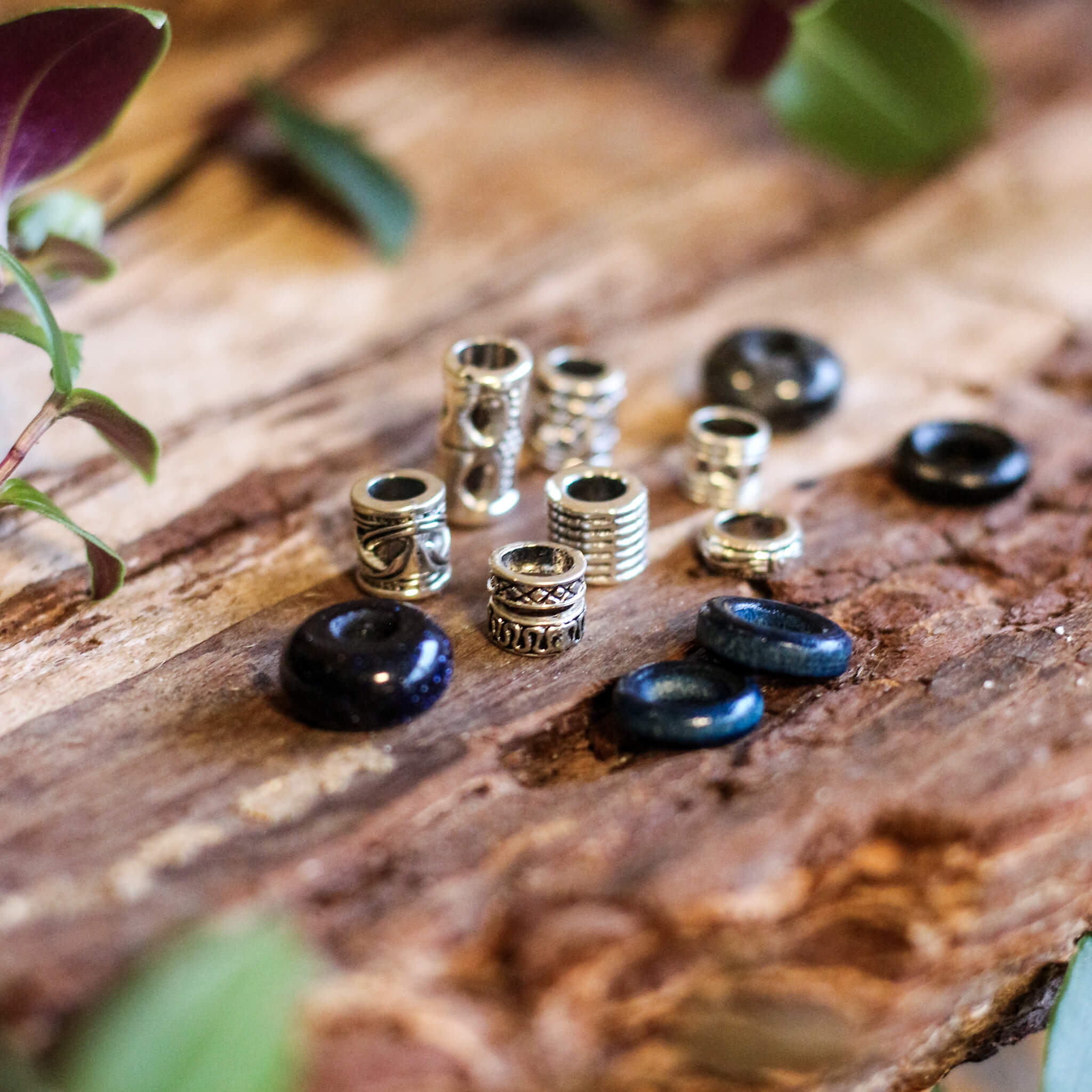 Midnight Silber Dread Perlen Set
