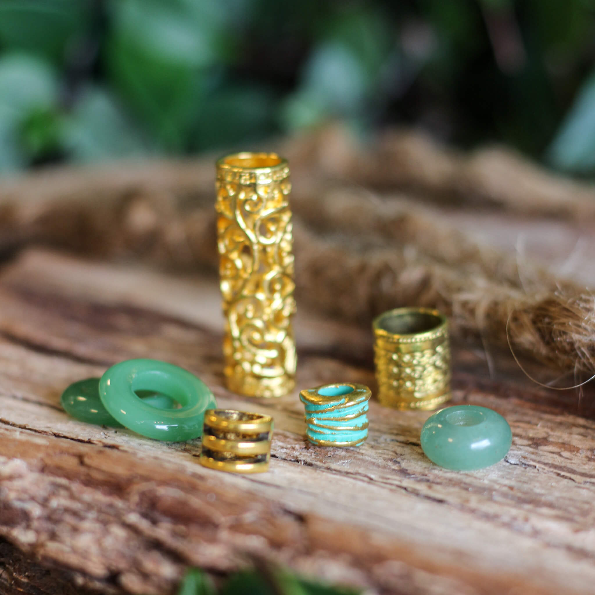 Large Gold n Green Bead Set