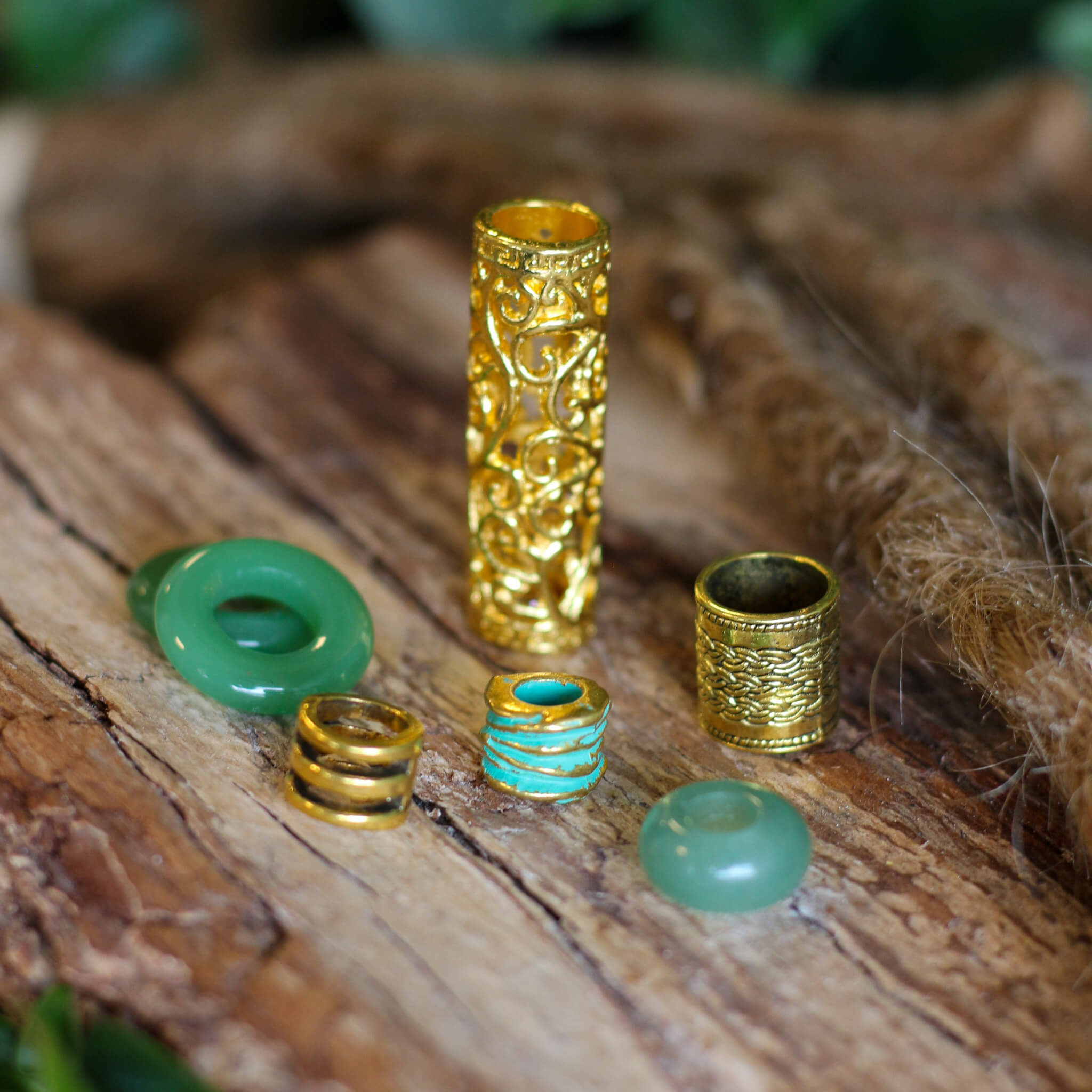 Large Gold n Green Bead Set