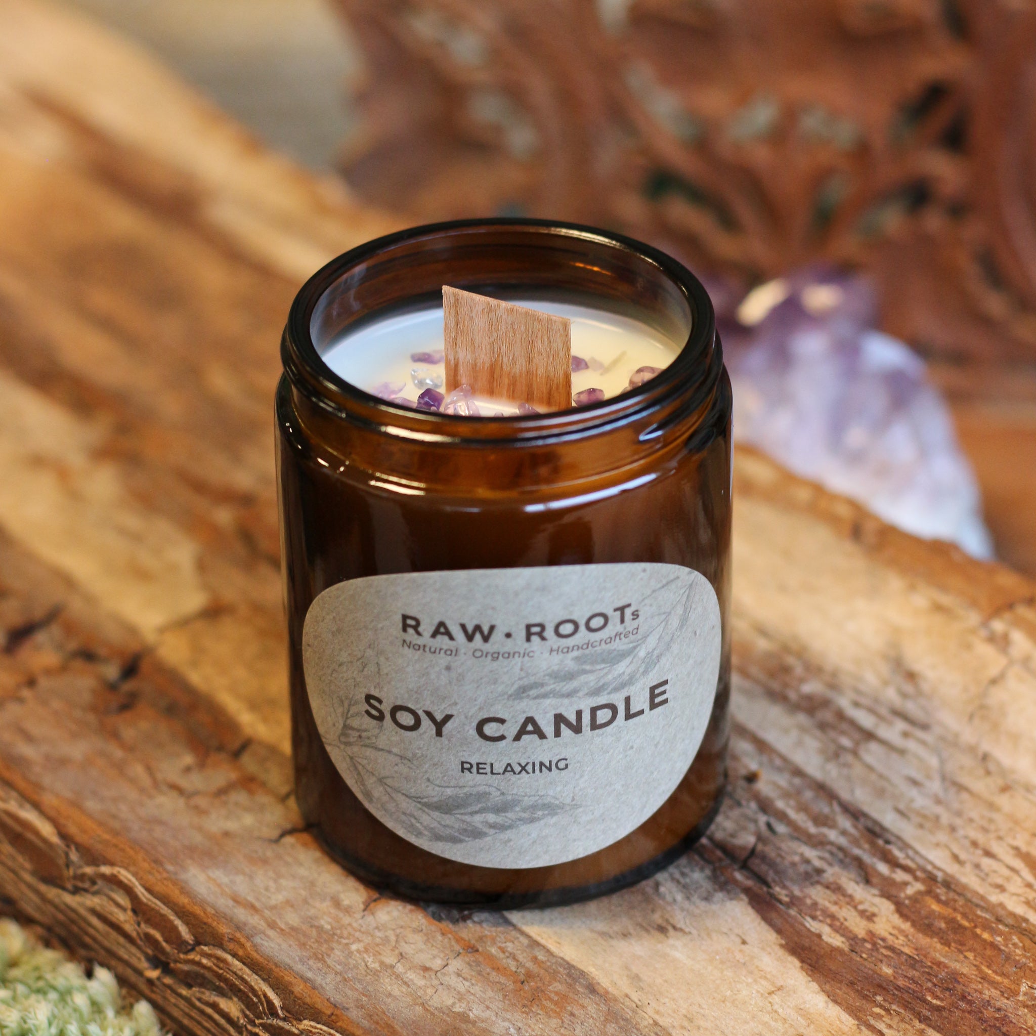 Large soy candle with crystals - Relaxing