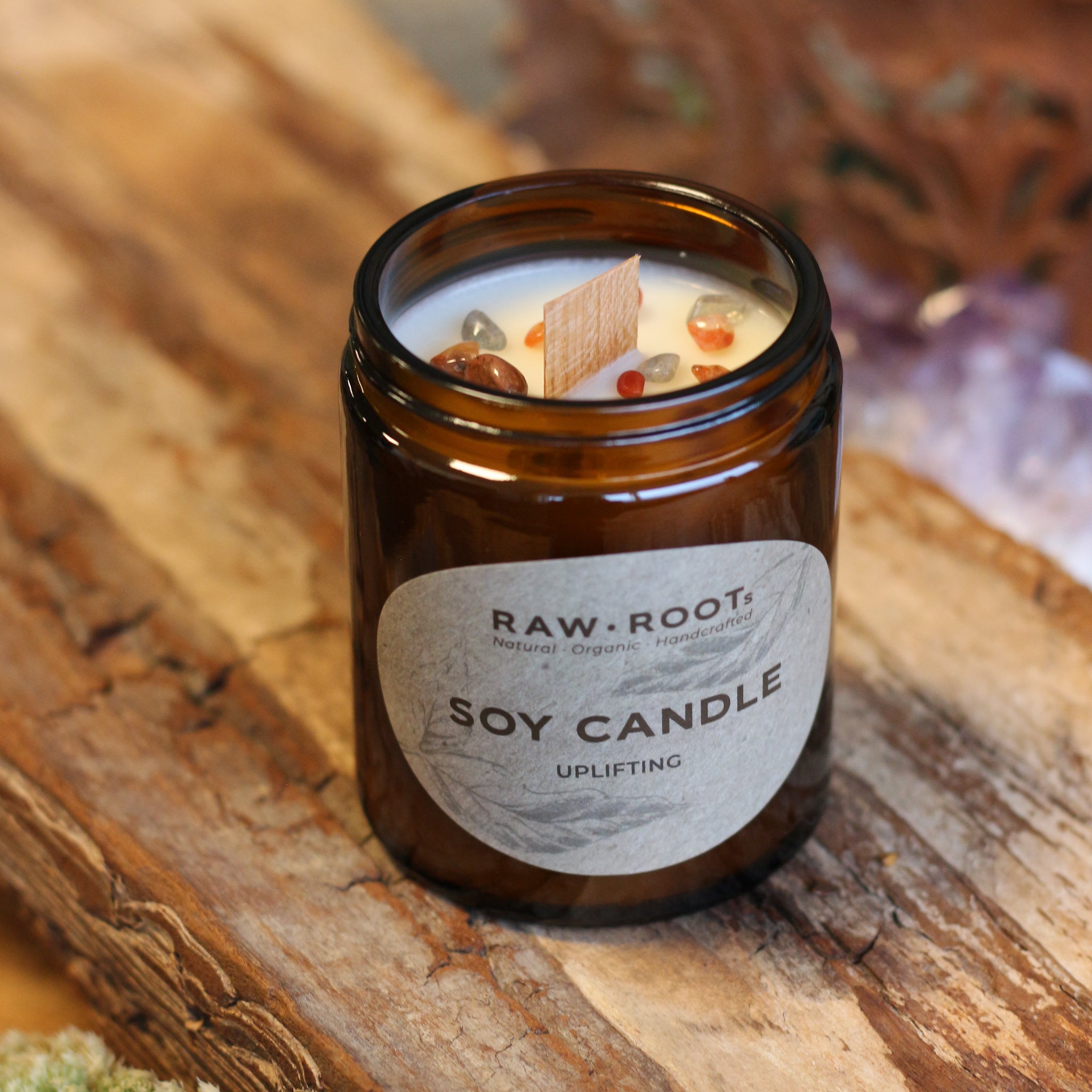 Large soy candle with crystals - Uplifting